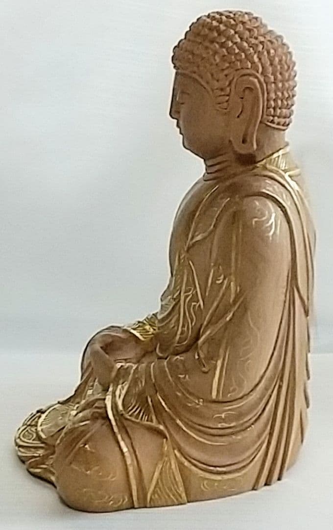 釈迦如来坐像 2.5寸 #327 像のみ 金彩有 お釈迦さま ◆白檀 木彫 仏像
