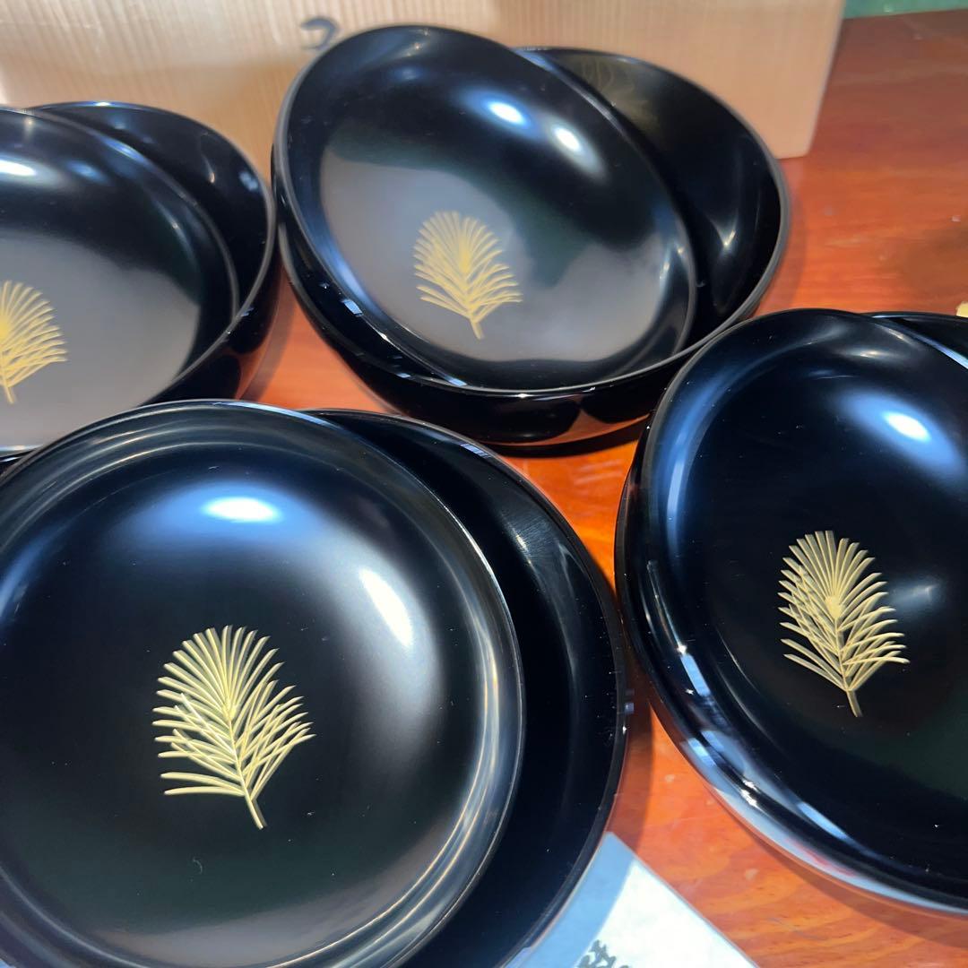 42未使用 高級輪島塗 わじま龍作 松沈金 吸物椀5客