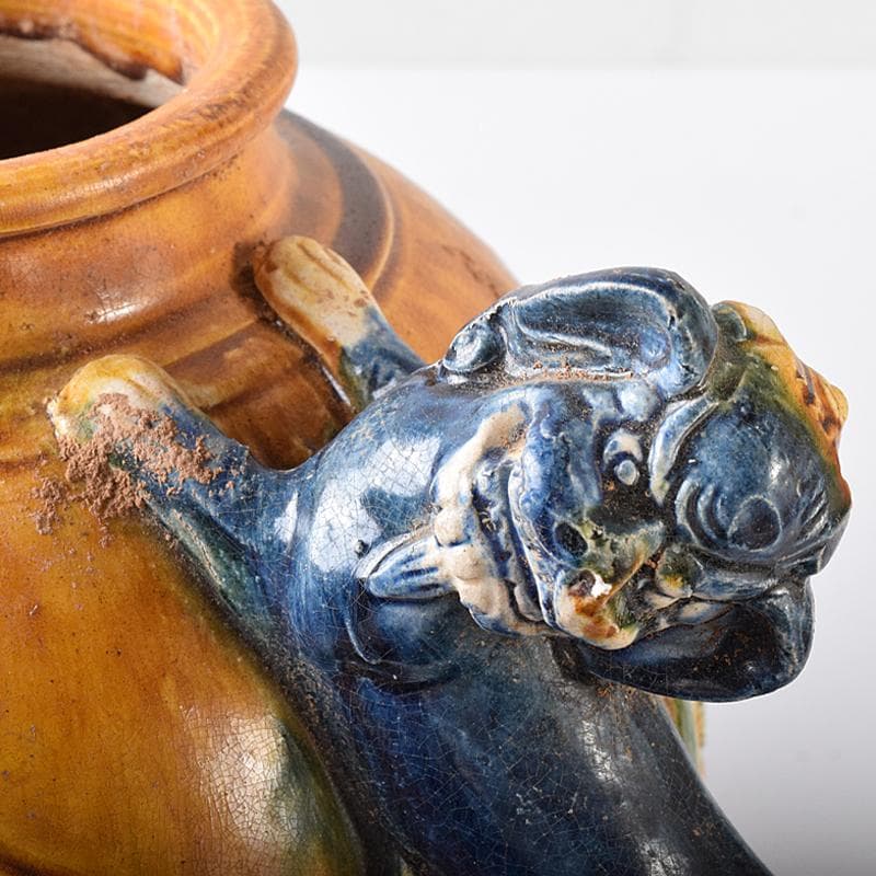 中国　唐三彩　獅子取手　獅子口　執壷　水注　V　R8340B