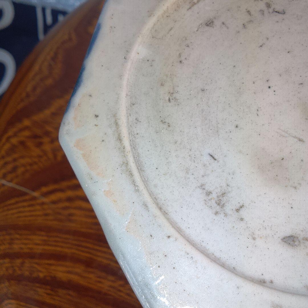 骨董５青い絵柄の八角形陶器鉢