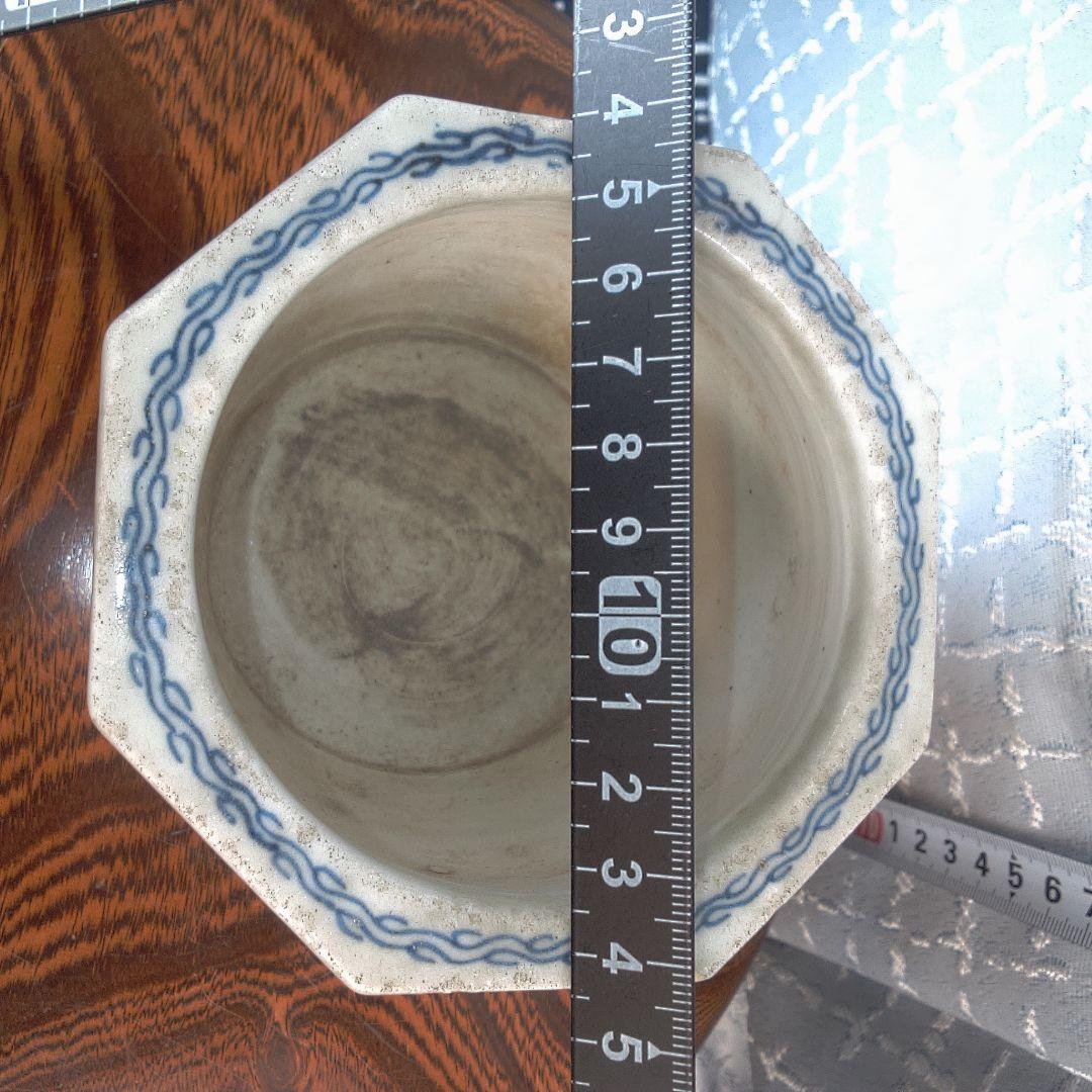 骨董５青い絵柄の八角形陶器鉢