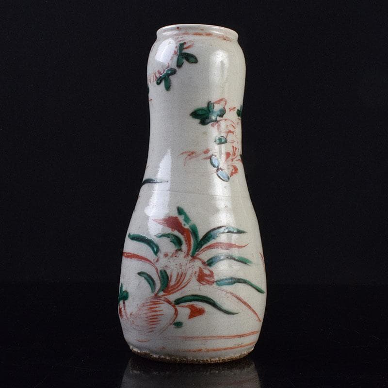 九谷焼　古九谷　赤絵花鳥文　花生　杓立　V　R9178