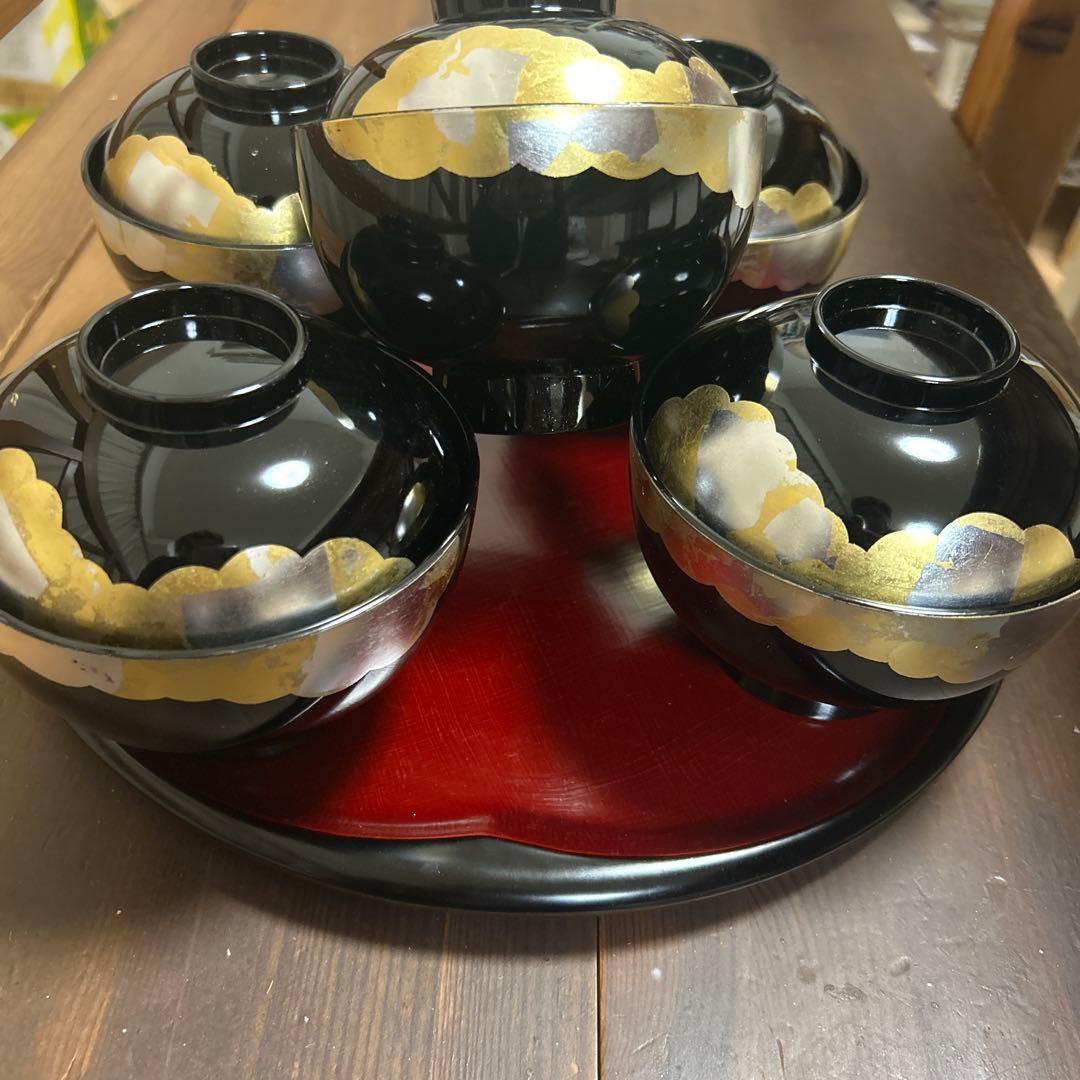 山中漆器　金箔　銀箔　蒔絵　吸物椀　5客　酢谷　伝統工芸　天然木