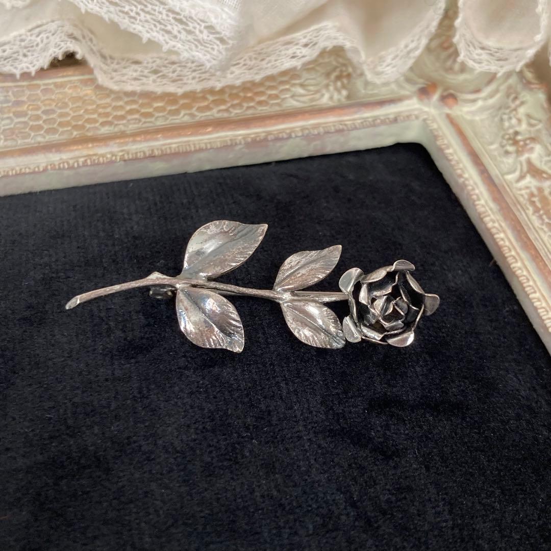 銀　シルバー　ブローチ　薔薇　ドイツ　アンティーク
