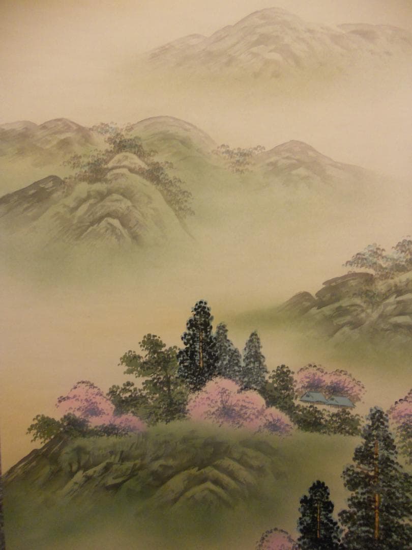 掛け軸 竹内松風 桜花山景 絹本 希少 軸装 茶道具 掛軸 美品 です。