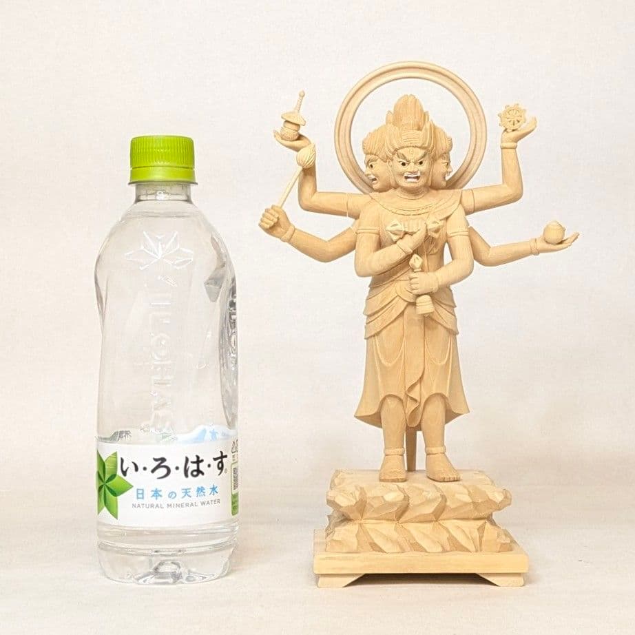 【セール・新品】三宝荒神　柘植　総高さ約24.5㎝　竈　三面六臂　台所の神