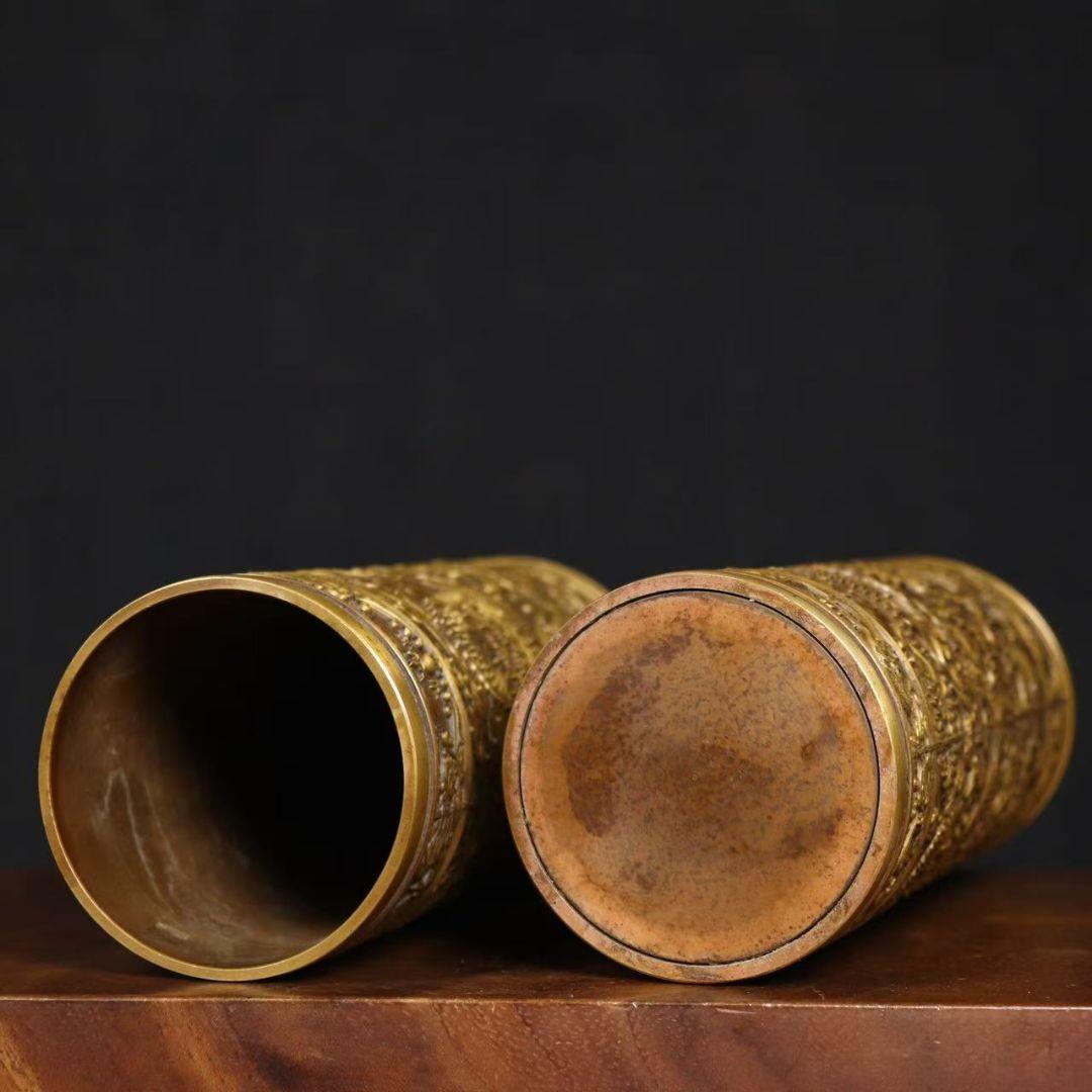 銅 細工 レリーフ九龍香筒 客間 室内 仏堂 香道具 装飾品 工芸品 置物