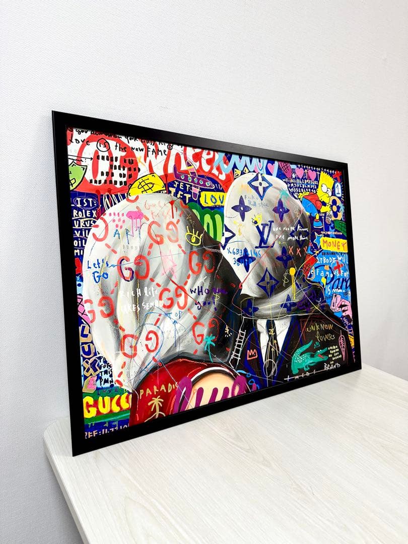 No.264フレーム付きキャンバスアート　マグリット　恋人たち　オマージュアート