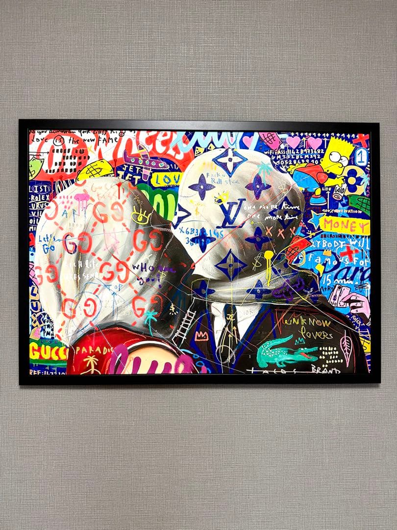 No.264フレーム付きキャンバスアート　マグリット　恋人たち　オマージュアート