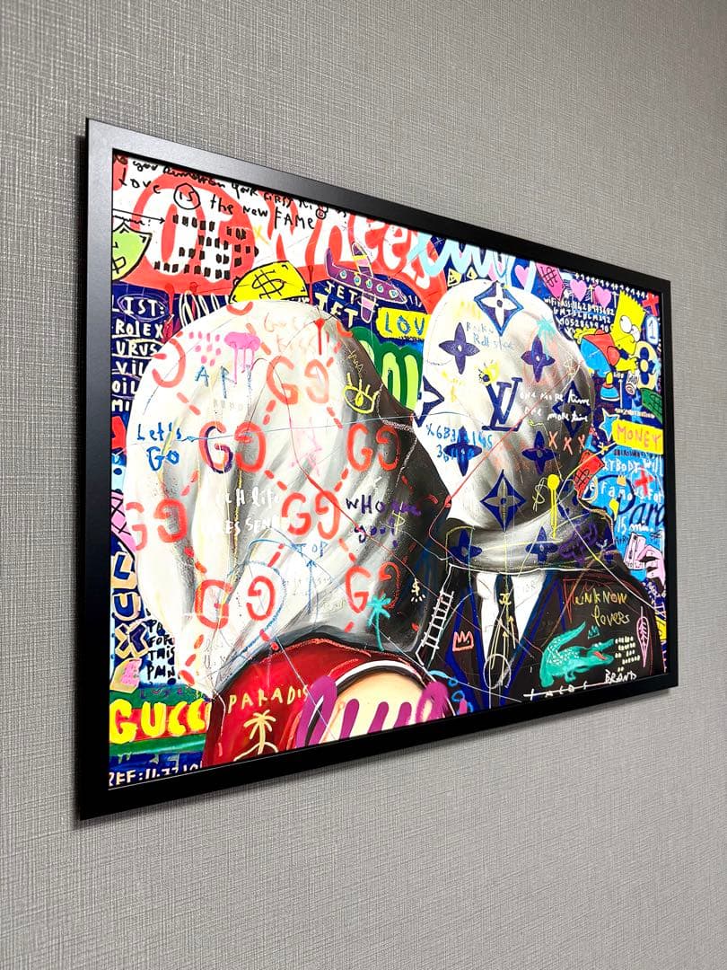 No.264フレーム付きキャンバスアート　マグリット　恋人たち　オマージュアート