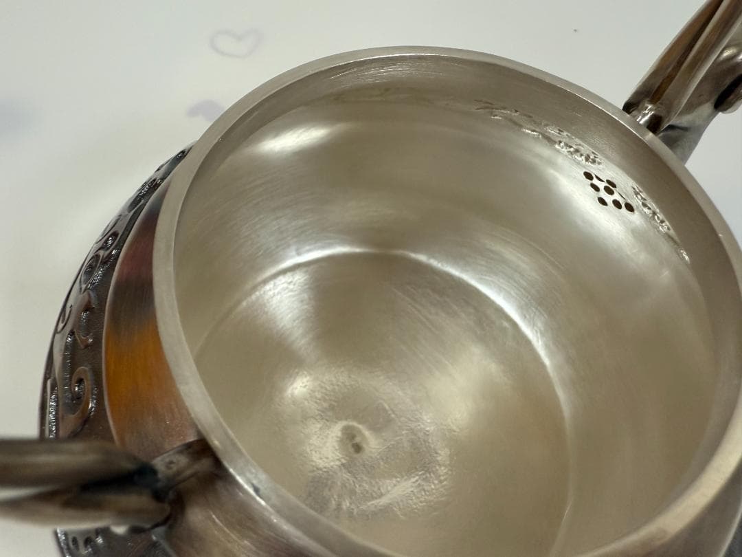 純銀製 饕餮文 獣口 三連環玉摘 湯沸 銀瓶 煎茶道具