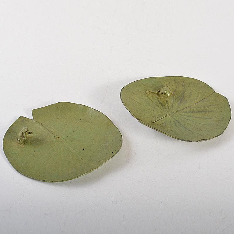 中国　銅製　蓮葉に蛙　香立　香皿　在銘　2点まとめて　N　6495