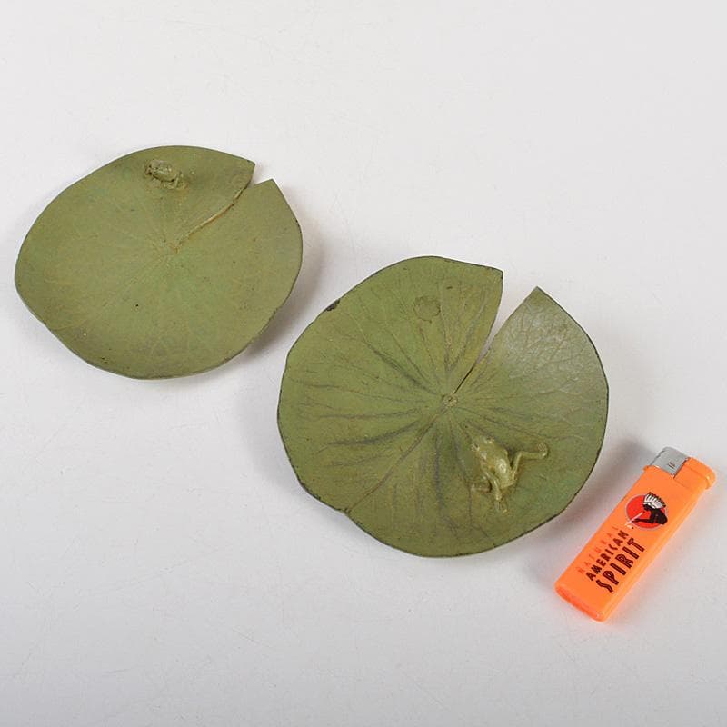 中国　銅製　蓮葉に蛙　香立　香皿　在銘　2点まとめて　N　6495