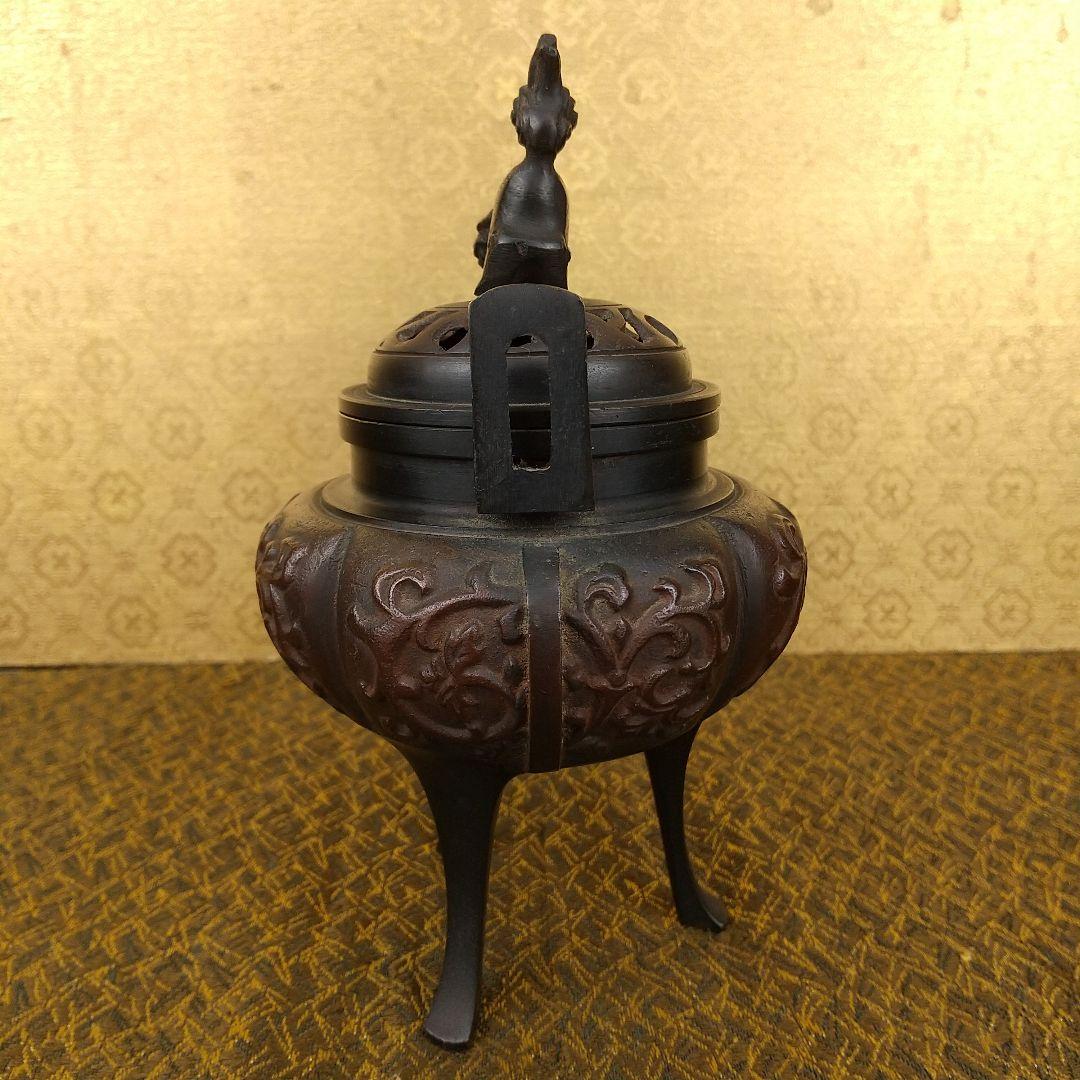 銅製獅子三足香炉