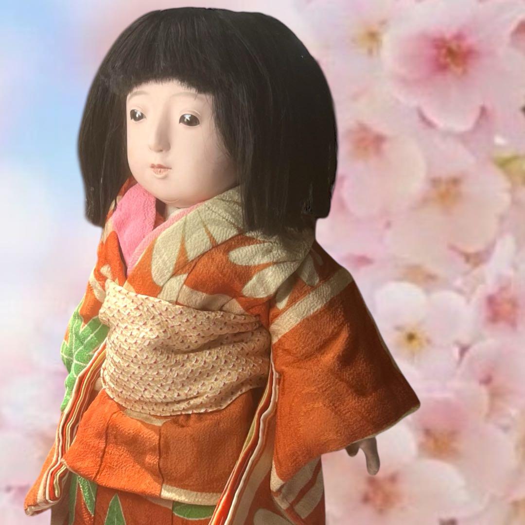 市松人形 石黒人形店 大正 ガラス目 3つ折れ 抱き人形 縮緬着物 1912年~