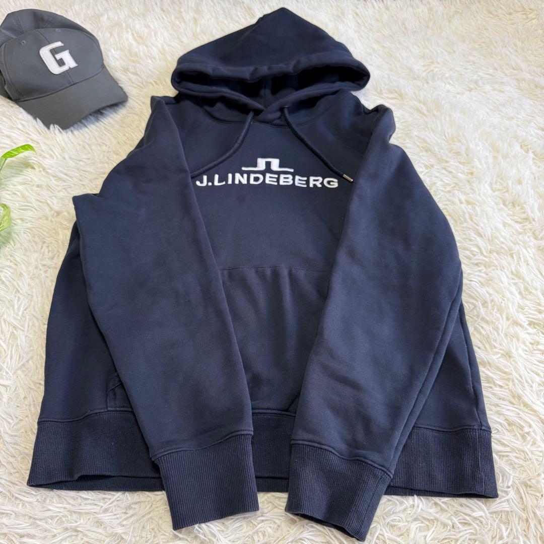 【ジェイリンドバーグ】美品 パーカー ネイビー 刺繍ロゴ Mサイズ メンズ