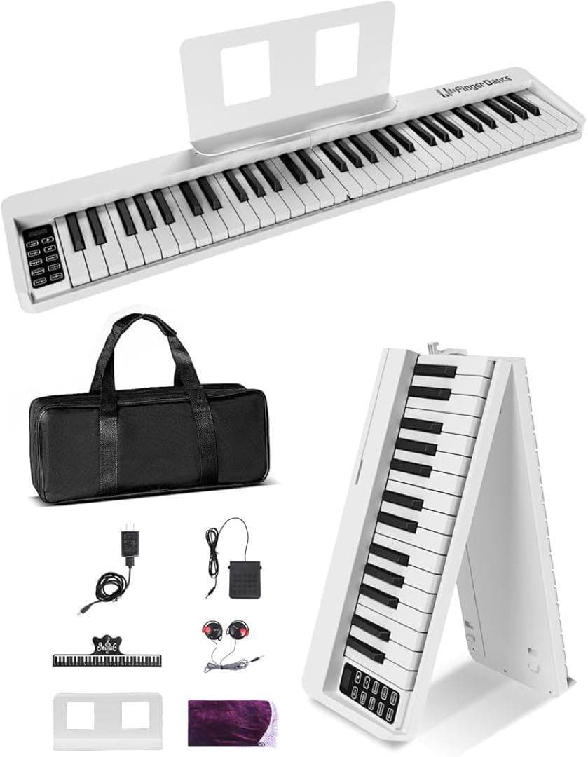 電子ピアノ 61鍵盤 折り畳み式 キーボード 充電式 多機能 ペダル付き 録音