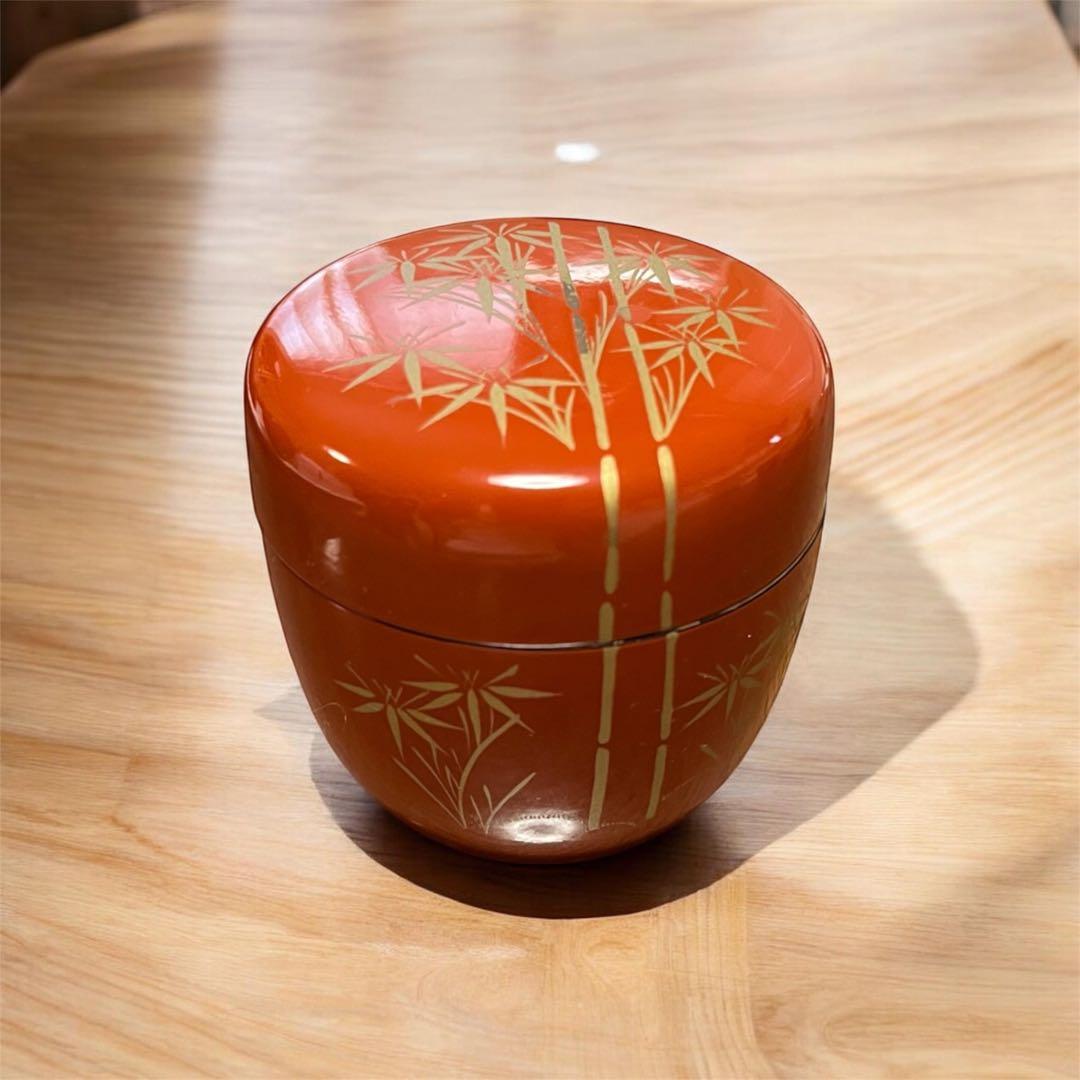 オレンジ色の竹模様の棗