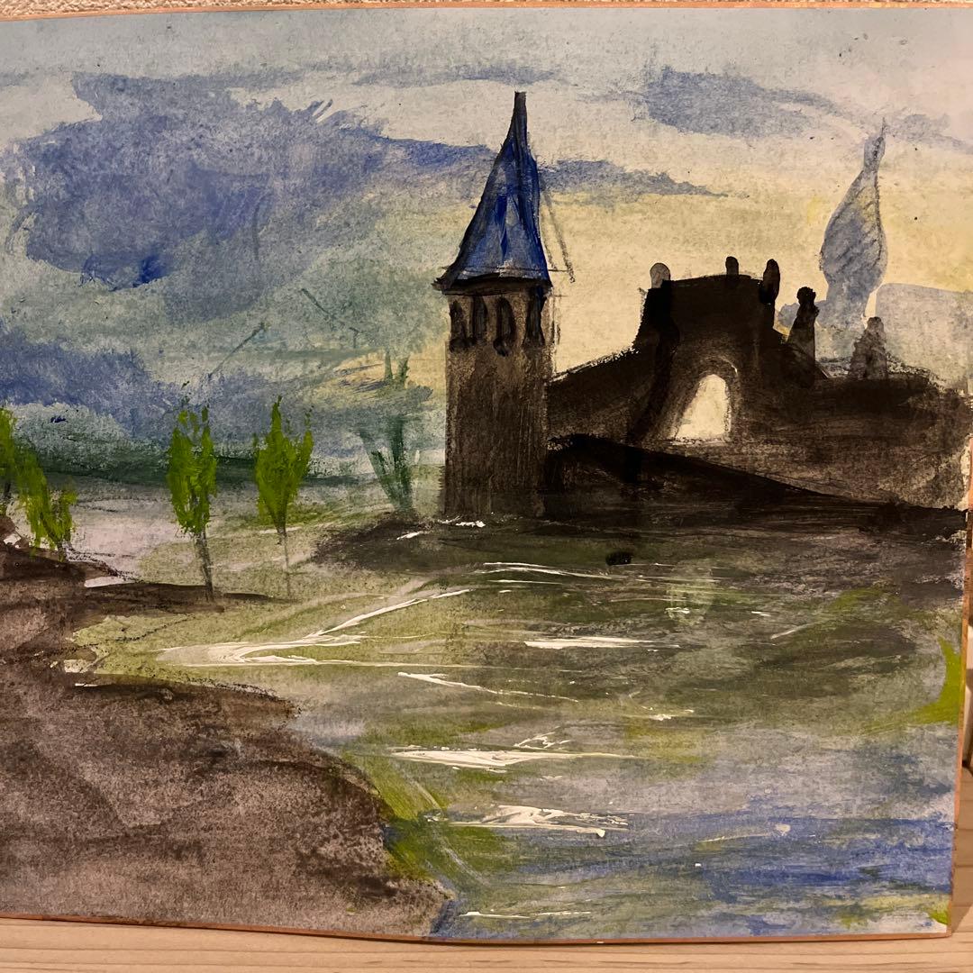 水彩画 風景画 塔と橋25✖️27