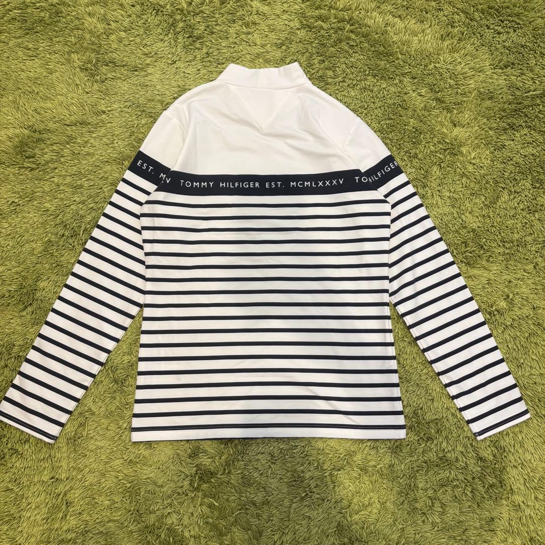 トミーヒルフィガーゴルフ モックネック 長袖シャツ ボーダー 裏微起毛 Lサイズ