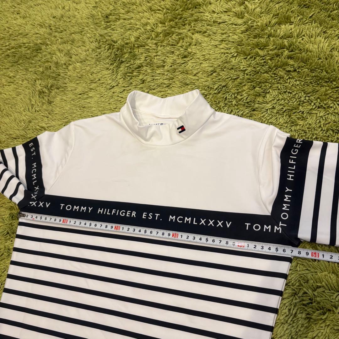 トミーヒルフィガーゴルフ モックネック 長袖シャツ ボーダー 裏微起毛 Lサイズ