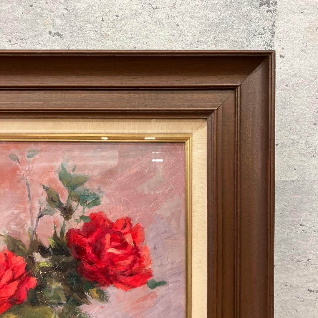 アンティーク 赤い薔薇 ローズ フラワー 油彩画 油絵 アート 絵画 美術 芸術
