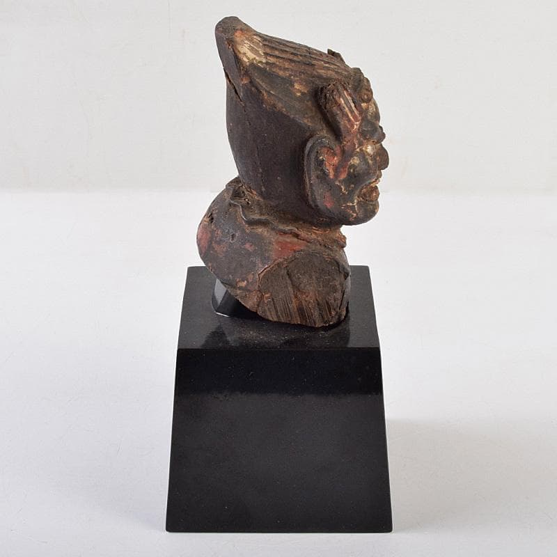 仏教美術　彩色木彫　玉眼入　十二神将像　仏像　木製台・時代箱付　G　R9231