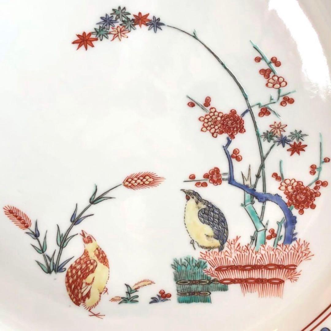 【木箱付き】 柿右衛門 色絵竹梅鶉　十角皿