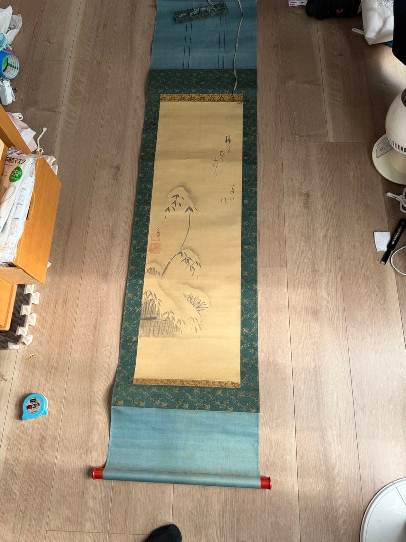 雪中竹画　掛軸
