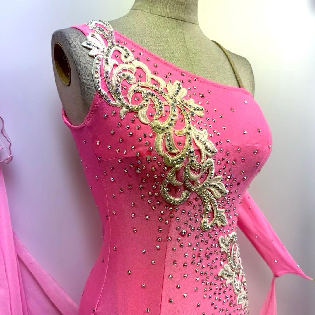 Y5952★SM★ピンク /ラインストーン/スタンダードドレス☆社交ダンス