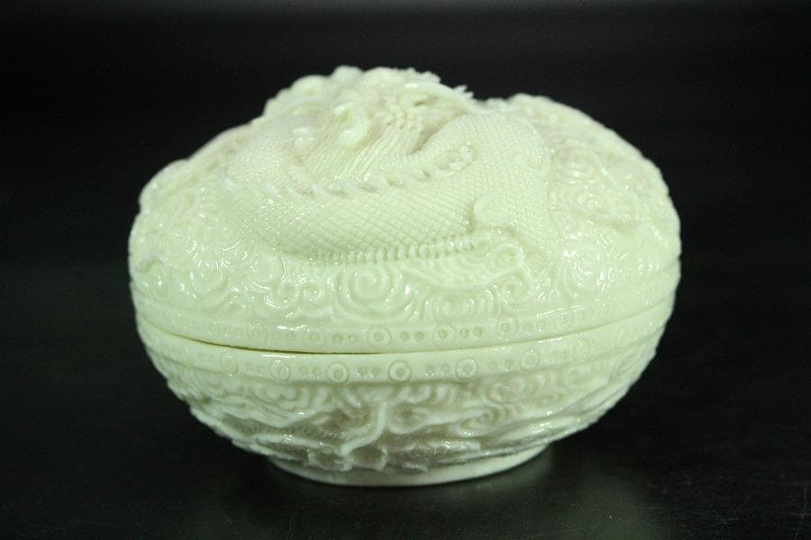 平戸 超絶技巧 龍紋 香合 蓋物 共箱 二重箱(K-YC521)