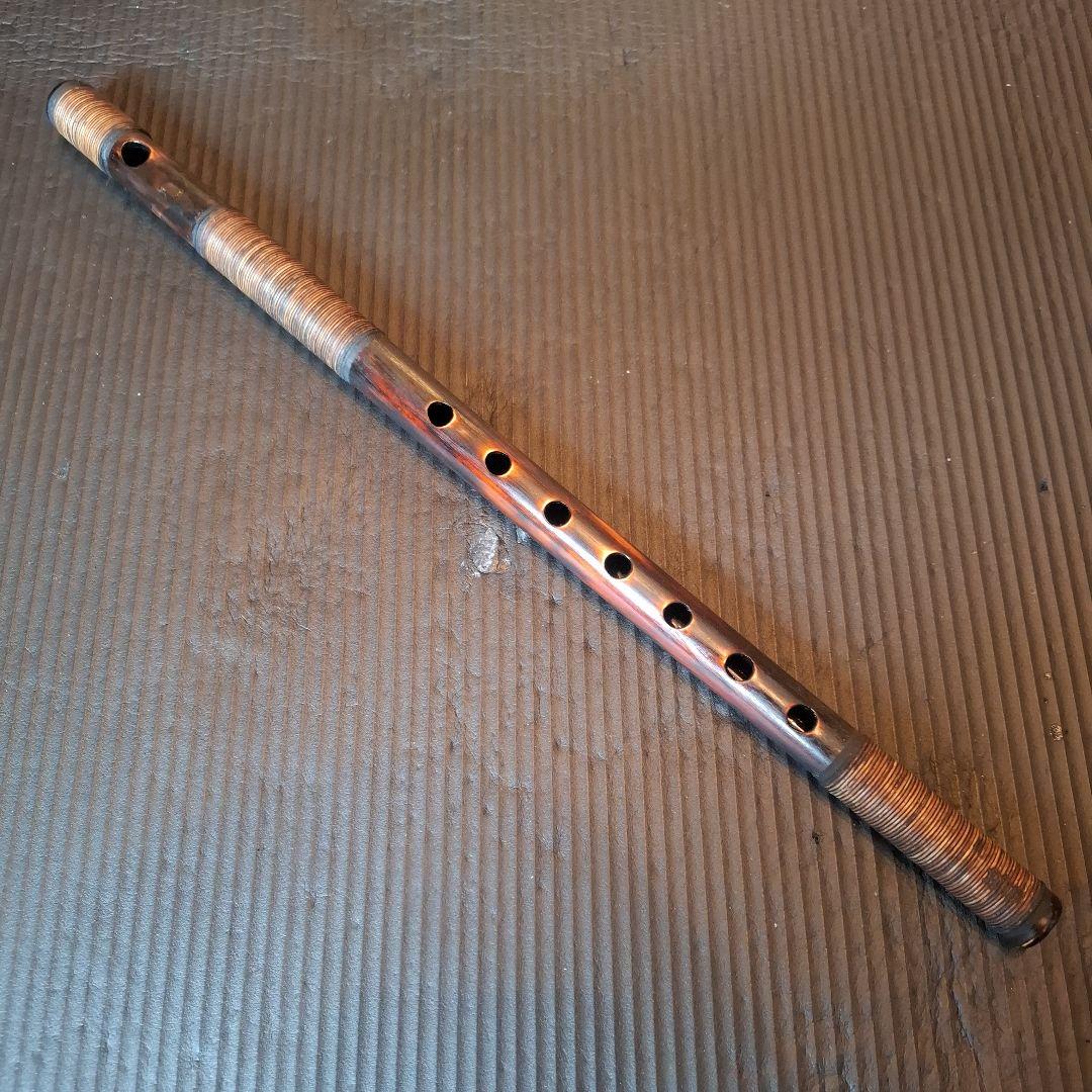 篠笛　古典調　7穴　四本調子　天地胴籐巻き　燻風仕上げ
