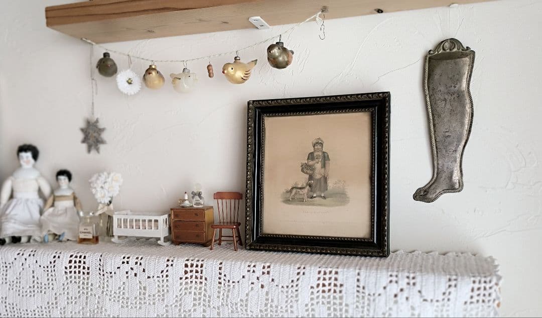 * antique picture ❀* 女の子とワンちゃんのいる 版画プリント