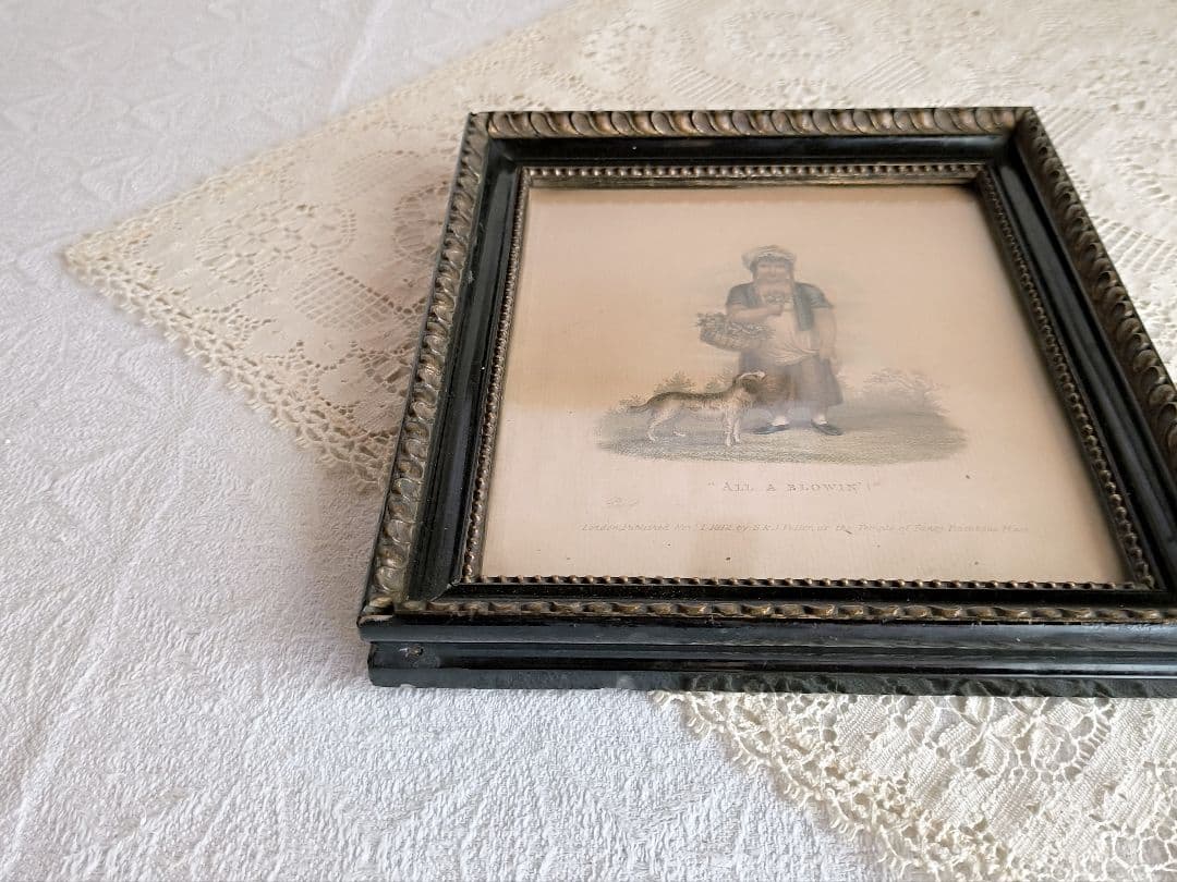 * antique picture ❀* 女の子とワンちゃんのいる 版画プリント