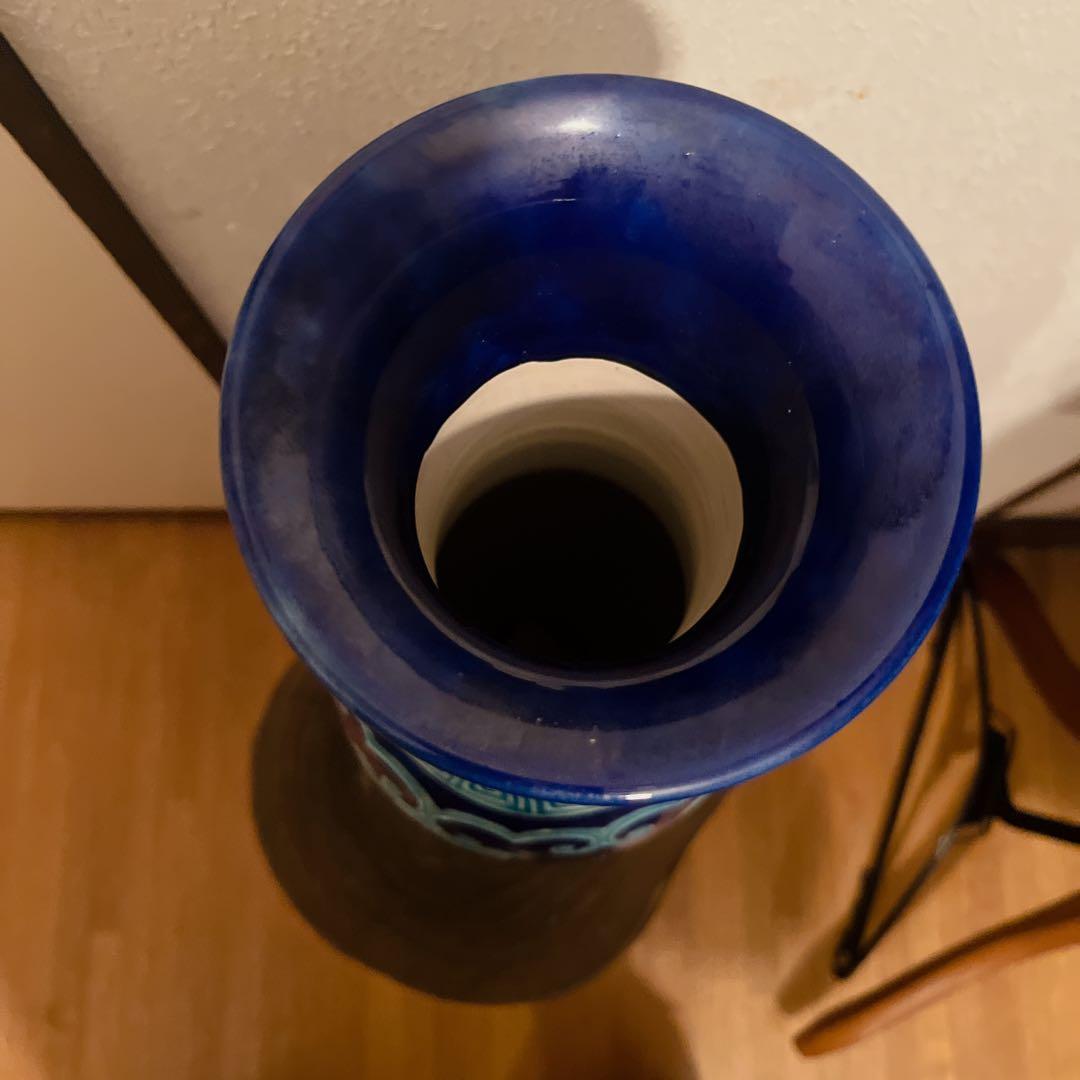 【レア】九谷焼 花瓶 寿字文 交趾風 瑠璃色 吉祥 縁起物