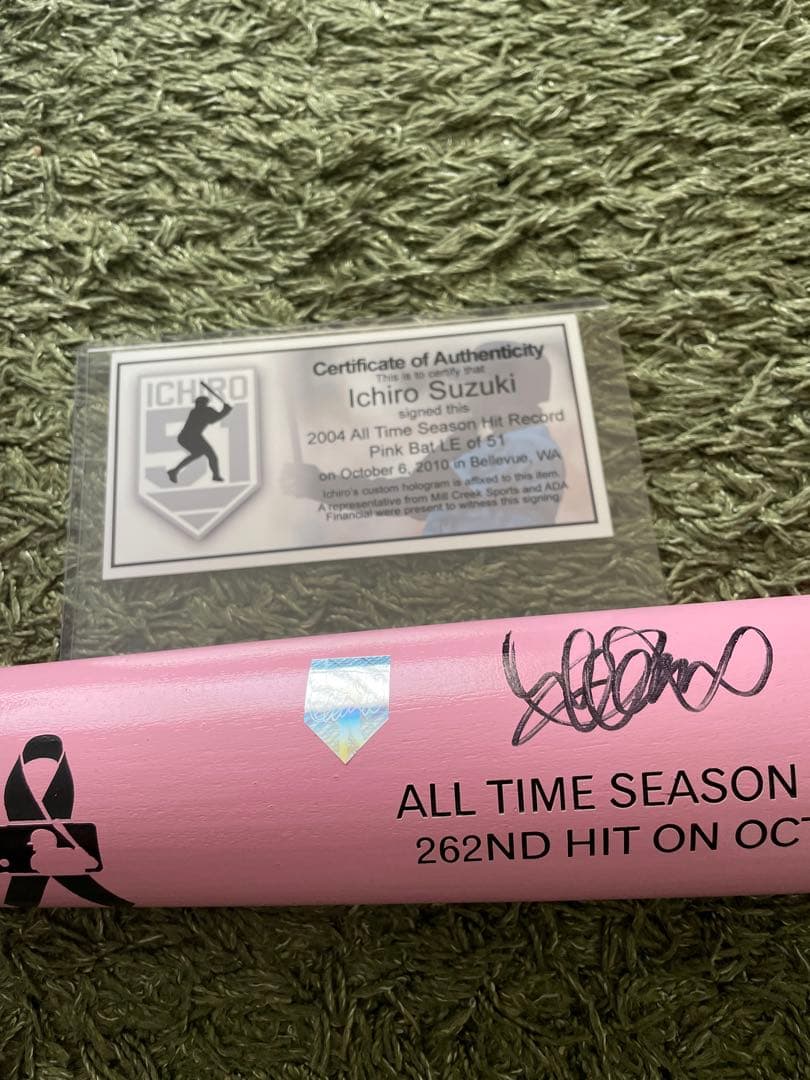【希少】イチロー　直筆サインバット　ピンクリボン