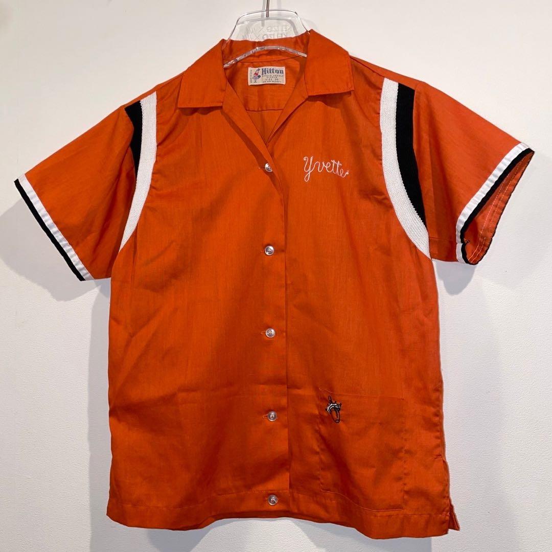 70s ヒルトン ボーリングシャツ USA製 レディース Hilton オレンジ
