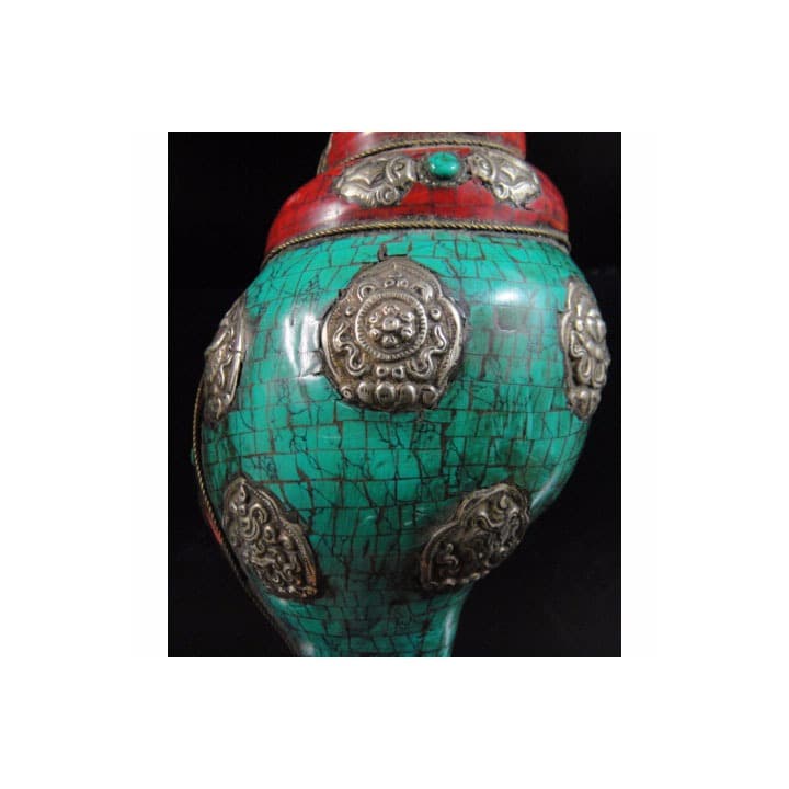 ◆チベット密教法具　法螺貝（シャンカ）八吉祥（タシタゲ）