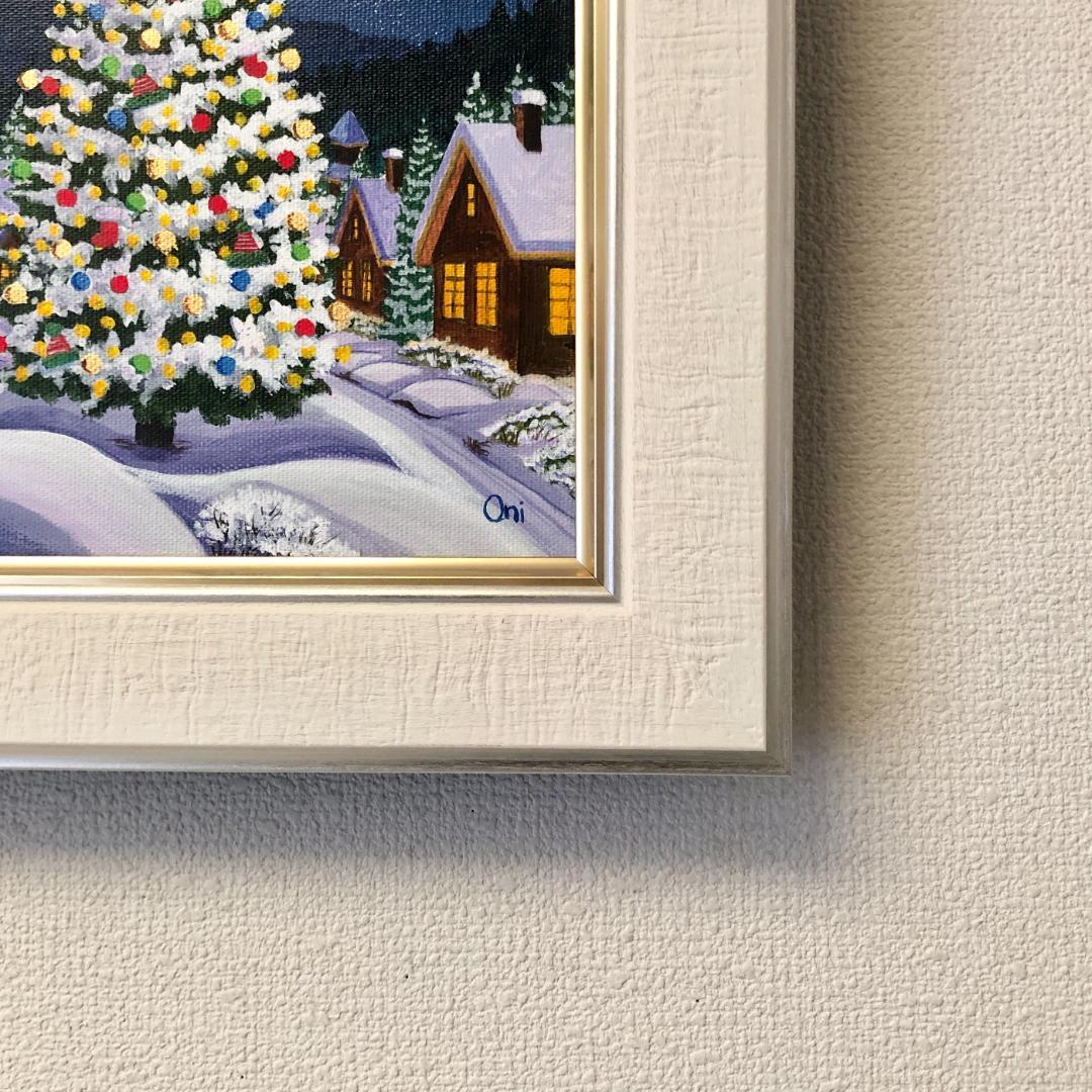 アクリル画　原画　「星降る夜のクリスマス03」額縁付　F3サイズ　キャンバス