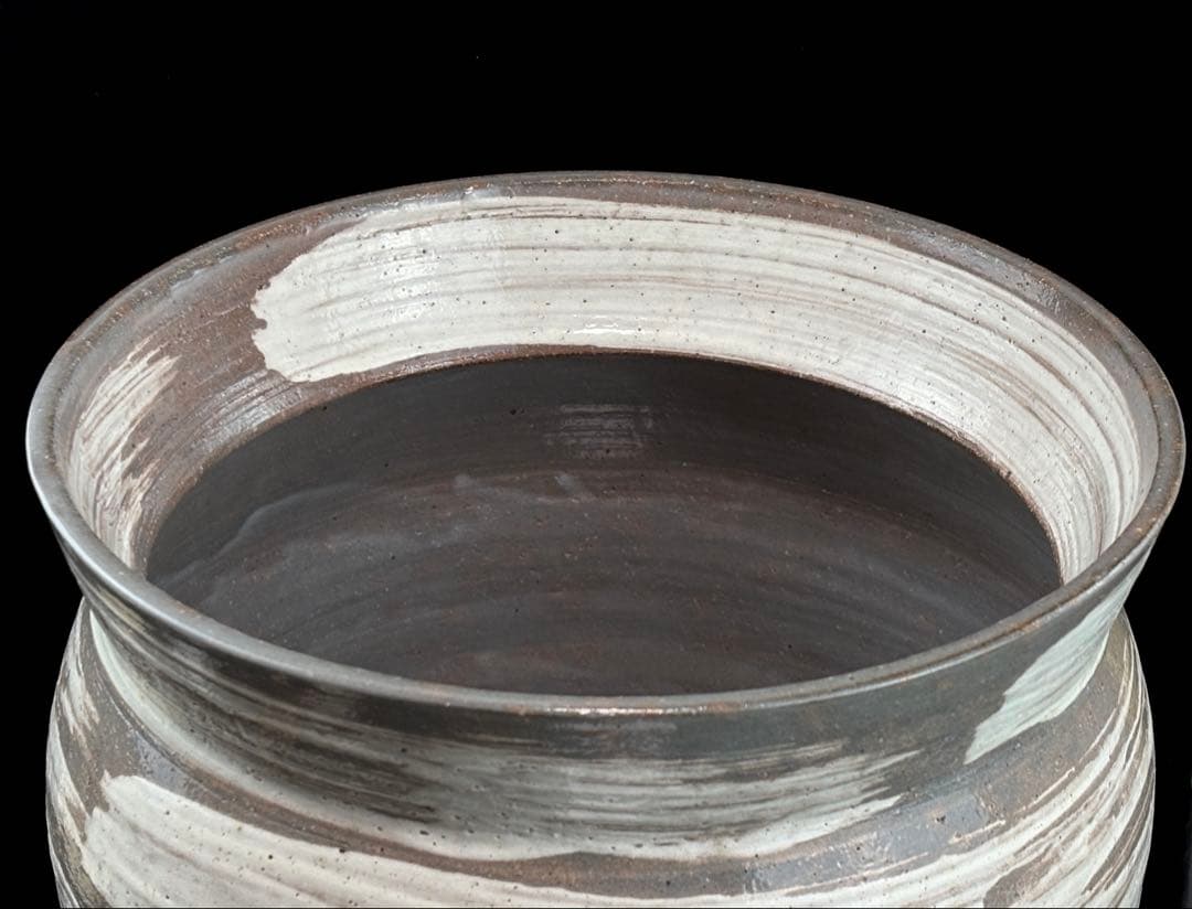 茶道具【宝寿】銘 刷毛目 水屋瓶（大）杉割蓋付 R811102