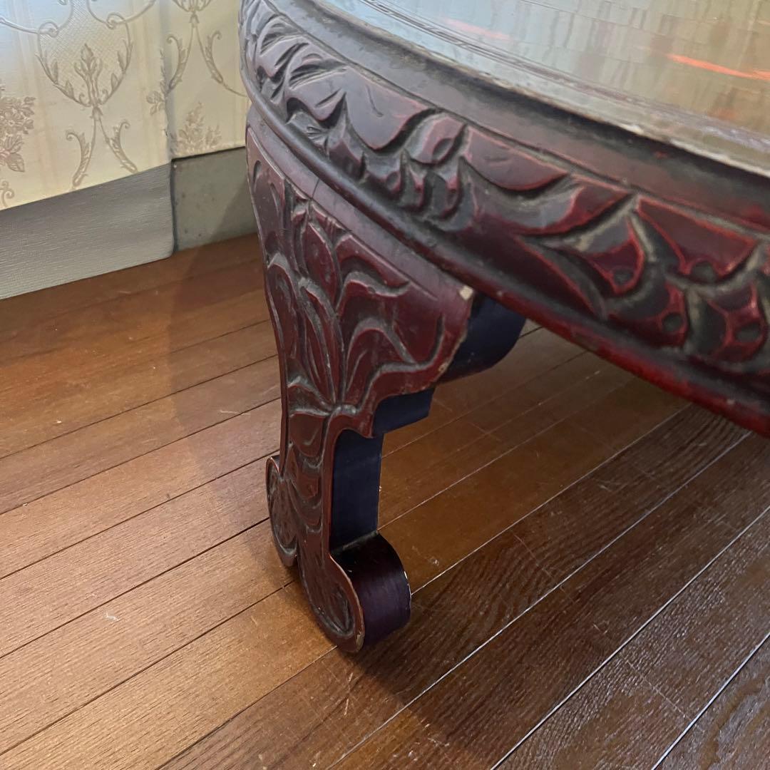 【アンティーク】李朝 彫刻 天然木 座卓 ちゃぶ台 センターテーブル 古家具