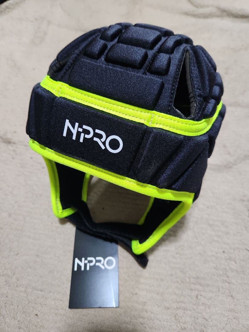 N-PRO 新品ヘッドギア　ヘッドキャップ 黒✕ネオンイエローSizeM
