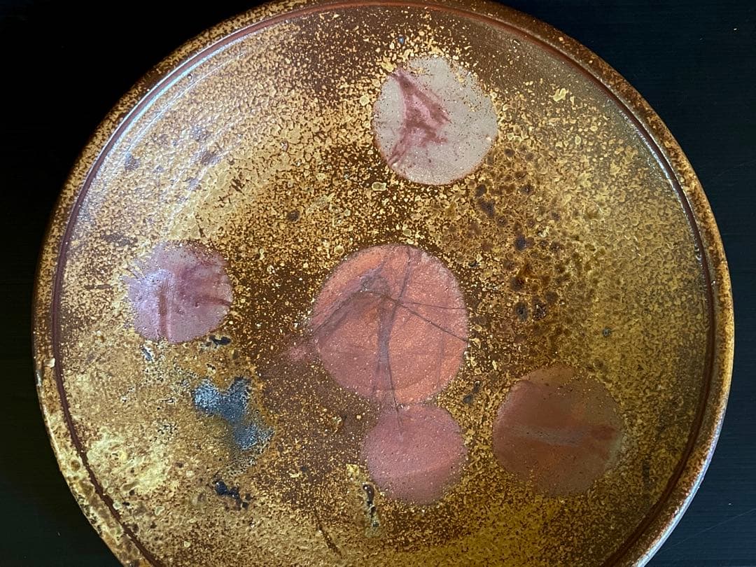 【美品】「母」 備前焼 大皿 馬場 祥輔 窯変 牡丹餅 胡麻 共箱 （E）