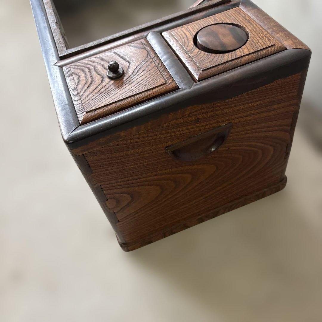 最終処分特価コンパクトな長火鉢　上品煎茶用ミニ灰付き素敵な木の雰囲気茶道具状態良