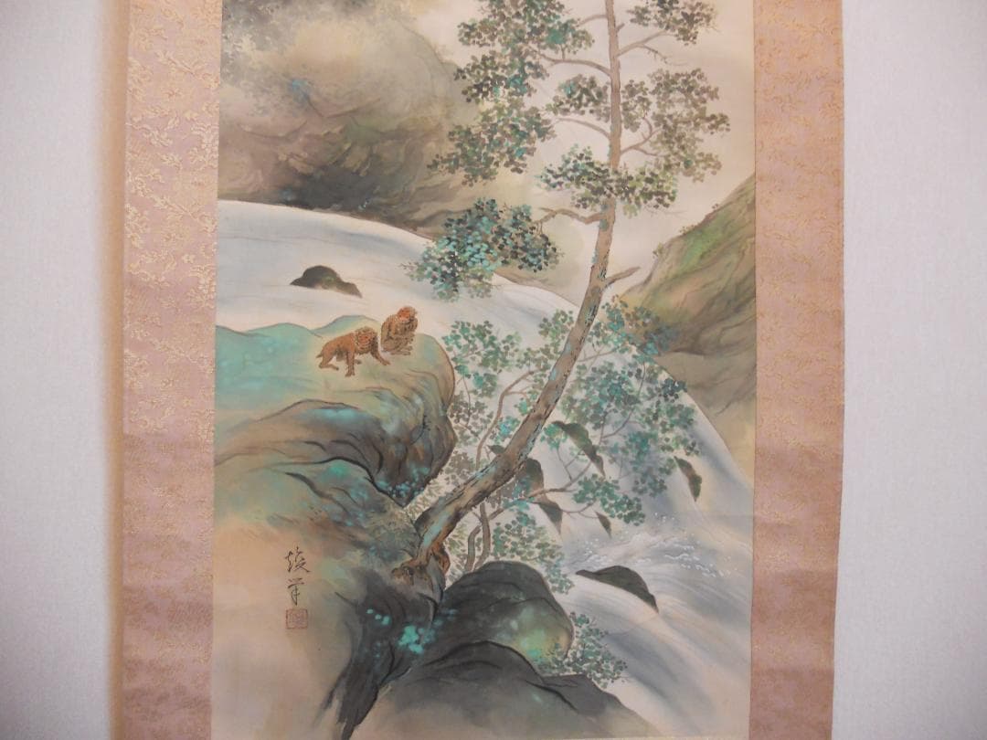 掛け軸 田中竣 夏水遊猿 絹本 希少 軸装 茶道具 掛軸 美品 です。
