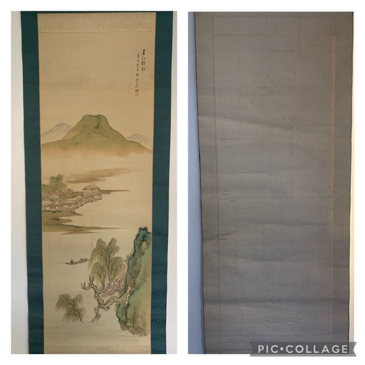 南宋画　岸浪柳渓　春江獨釣　絹本　肉筆　掛軸