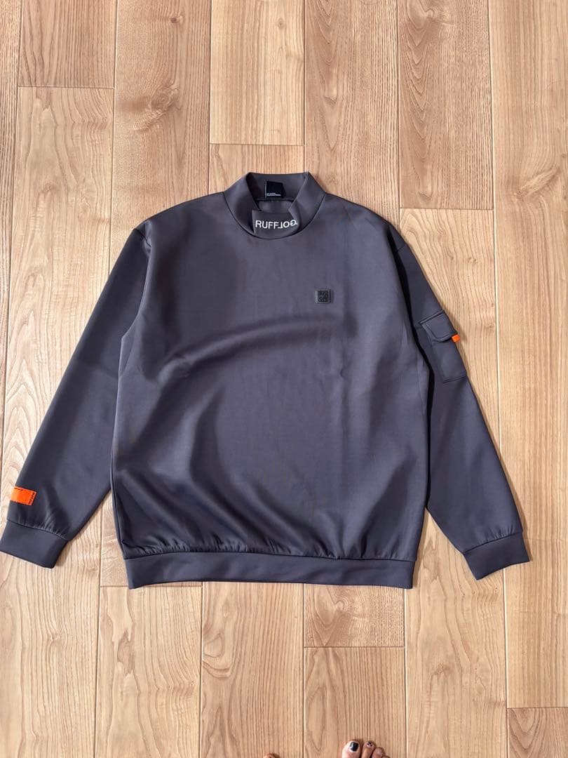 ラフロッグ　バックフレームロゴモックネックシャツ　グレー　新品