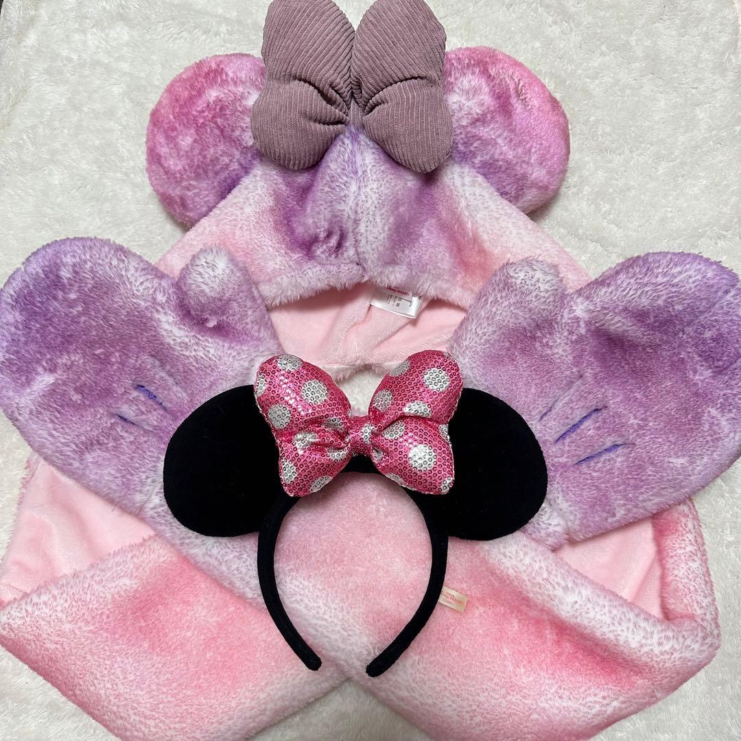 ディズニー　マフラーファンキャップ　ピンク　紫　パープル　ミニーちゃん　ミニパル