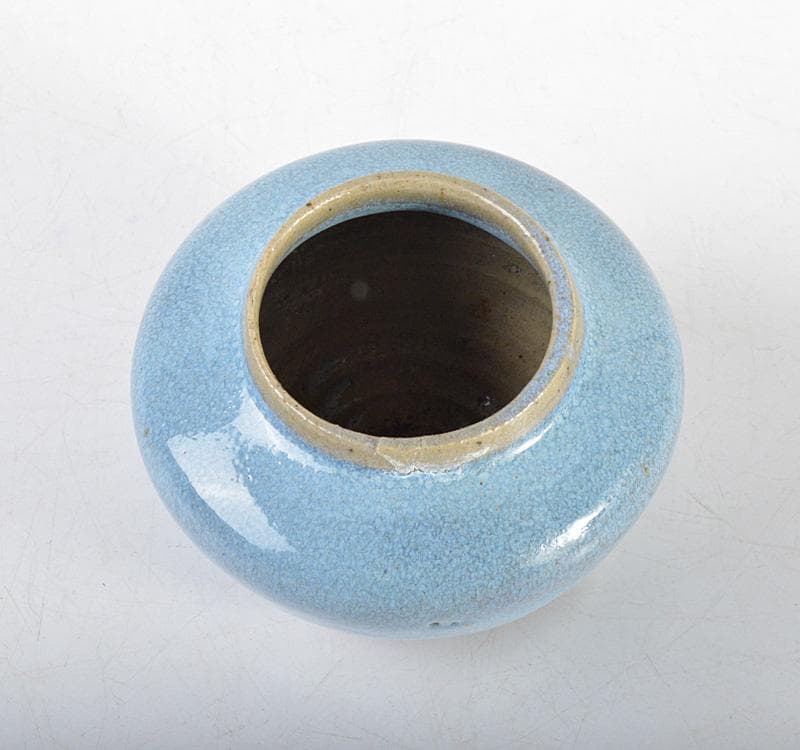 中国　汝窯　天青釉　茶入　茶壷　蓋・仕覆付　時代箱　M　R4570