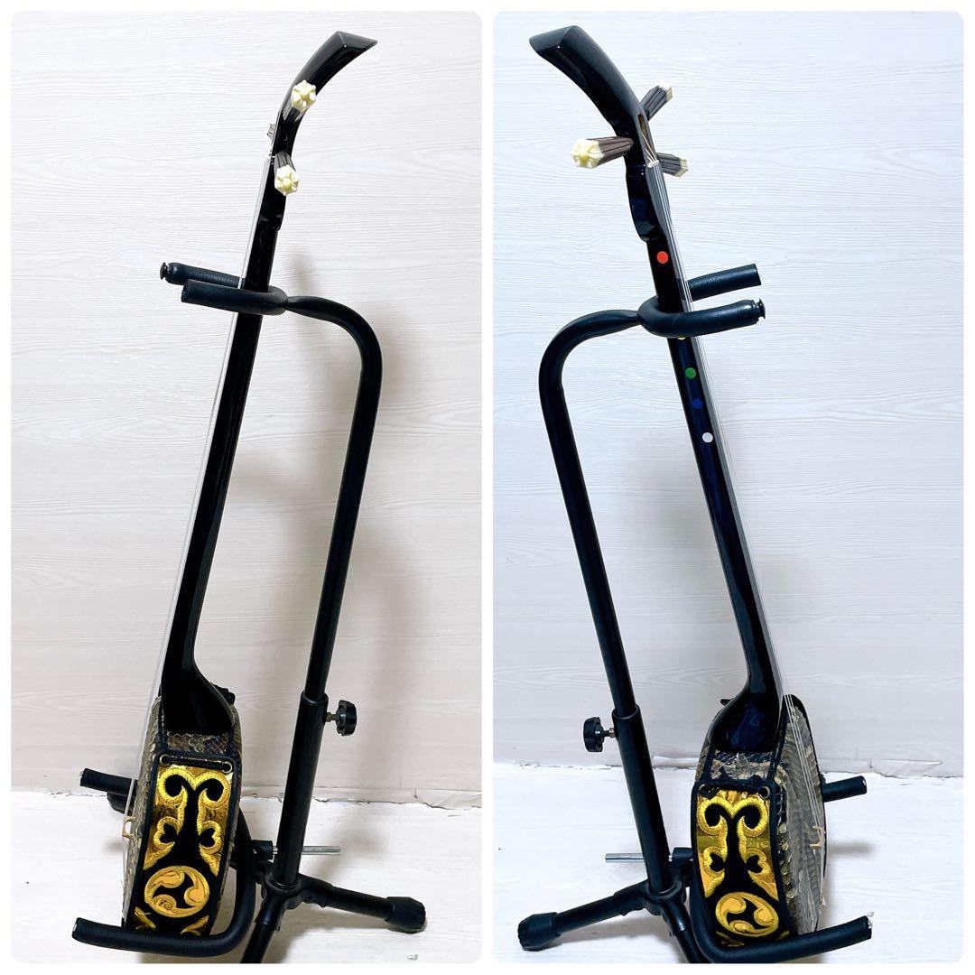 【美品】沖縄三線 本革 蛇柄 強化張り 沖縄三味線 和楽器 ソフトケース